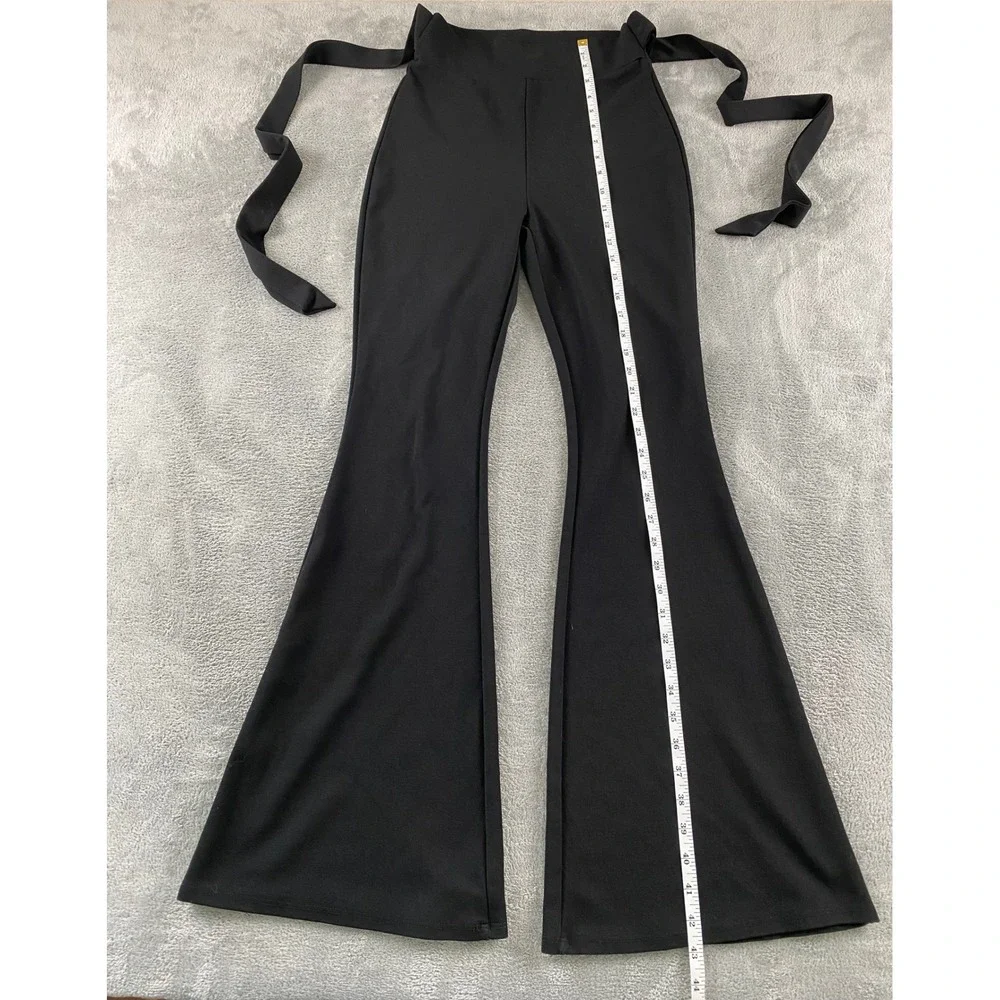 Windsor Womens Black High Waisted Flare Bell Bottom Pants with Side Ties Size S